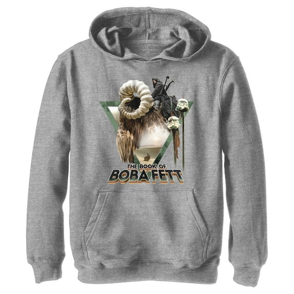 Boy's Star Wars: The Book of Boba Fett Bantha Ride Boba Pull Over Hoodie Athletic Heather Large