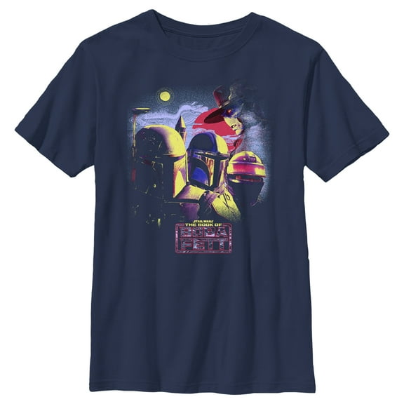 Boy's Star Wars: The Book of Boba Fett Cad Bane vs Shand, Djarin, & Boba Fett Graphic Tee Navy Blue Medium