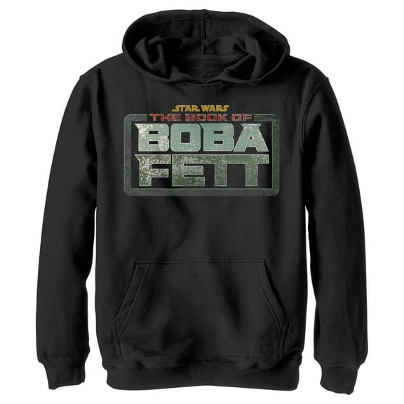Boy's Star Wars: The Book of Boba Fett Distressed Logo  Pull Over Hoodie Black Medium