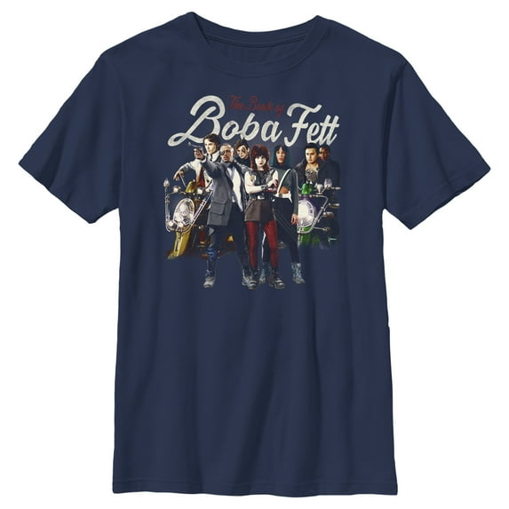 Boy's Star Wars: The Book of Boba Fett Drash and Skad New Security Team Graphic Tee Navy Blue Large