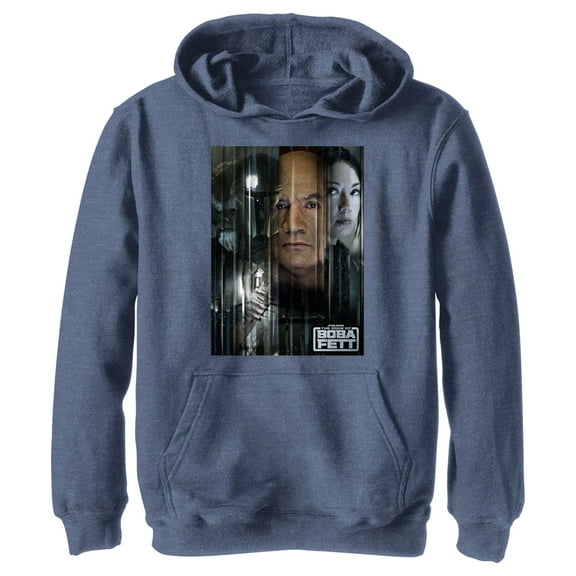 Boy's Star Wars: The Book of Boba Fett Faces Of Heroes On Tatooine  Pull Over Hoodie Navy Blue Heather Small