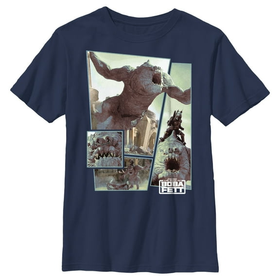 Boy's Star Wars: The Book of Boba Fett Rancor Attack Graphic Tee Navy Blue Medium