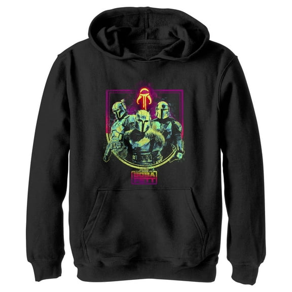 Boy's Star Wars: The Book of Boba Fett The Armorer Din and Boba  Pull Over Hoodie Black X Large