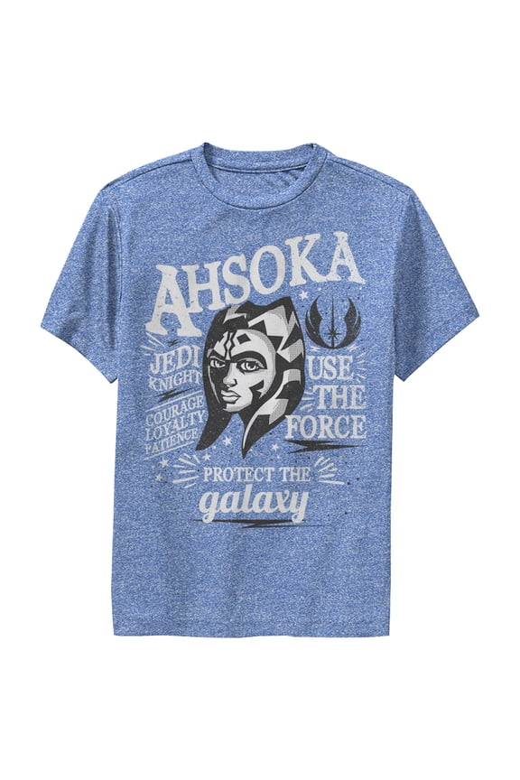 Boy's Star Wars: The Clone Wars Ahsoka Head Shot Quote Collage Performance Graphic Tee Royal Blue Heather Medium