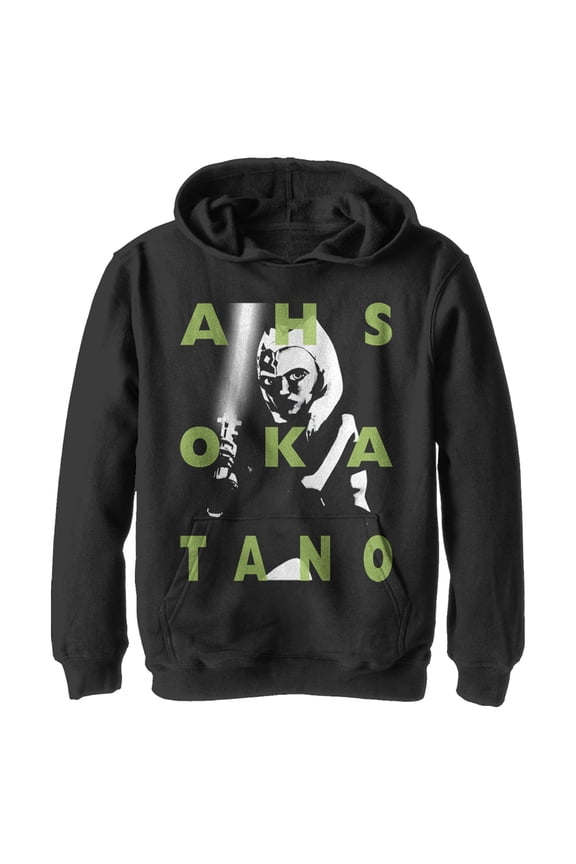 Boy's Star Wars: The Clone Wars Ahsoka Tano Text Overlay Pull Over Hoodie Black Small