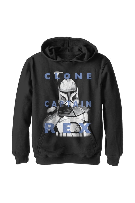 Boy's Star Wars: The Clone Wars Clone Captain Rex Front Profile Picture Pull Over Hoodie Black Medium