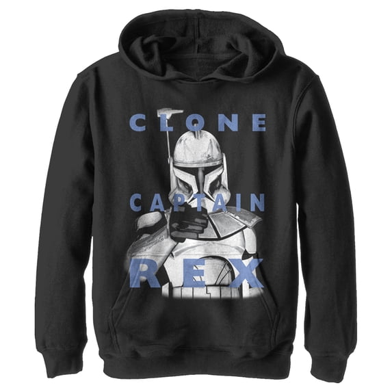 Boy's Star Wars: The Clone Wars Clone Captain Rex Front Profile Picture Pull Over Hoodie Black X Large