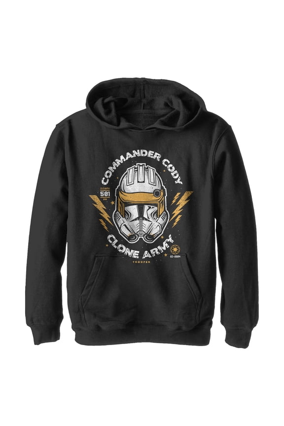 Boy's Star Wars: The Clone Wars Commander Cody Army Head Shot Pull Over Hoodie Black Medium
