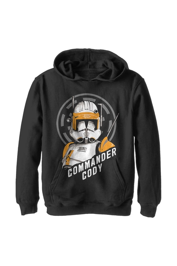 Boy's Star Wars: The Clone Wars Commander Cody Bust Logo Pull Over Hoodie Black Medium