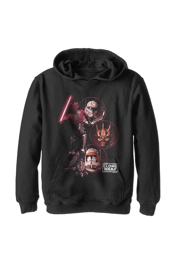 Boy's Star Wars: The Clone Wars Dark Side Group Shot Pull Over Hoodie Black Medium