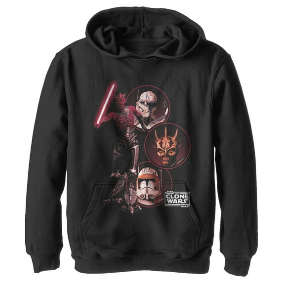 Boy's Star Wars: The Clone Wars Dark Side Group Shot Pull Over Hoodie Black X Large