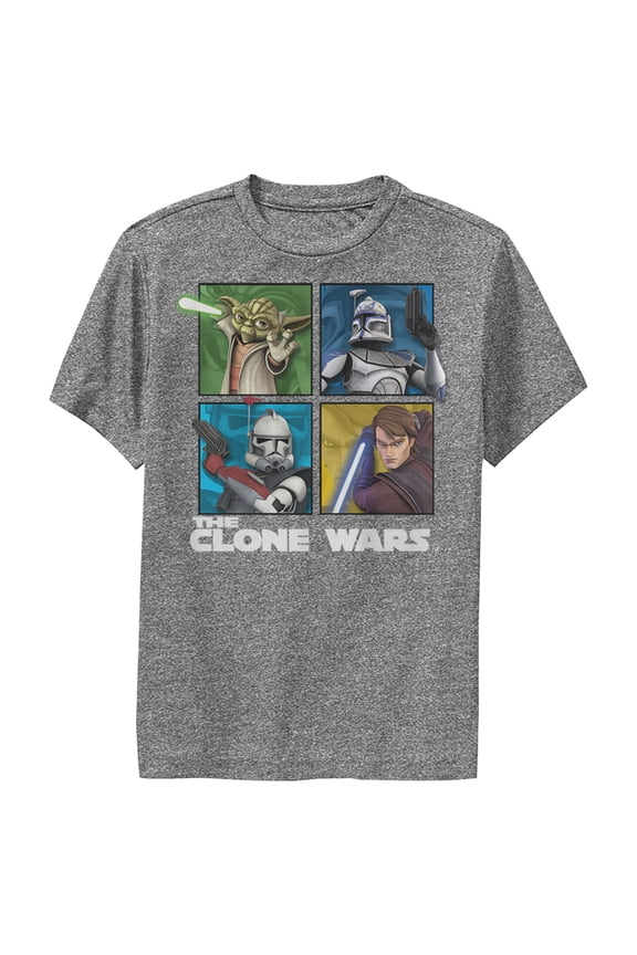 Boy's Star Wars: The Clone Wars Group Shot Box Up Performance Graphic Tee Charcoal Heather Small