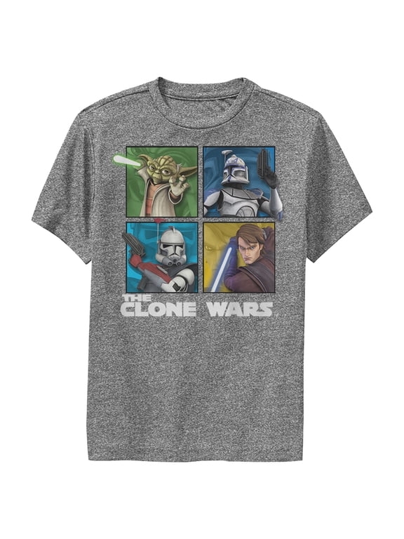 Boy's Star Wars: The Clone Wars Group Shot Box Up Performance Graphic Tee Charcoal Heather Small