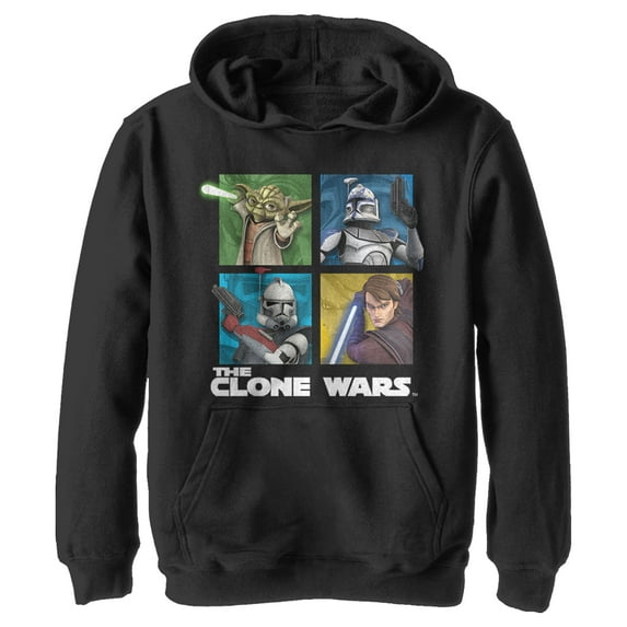 Boy's Star Wars: The Clone Wars Group Shot Box Up Pull Over Hoodie Black X Large