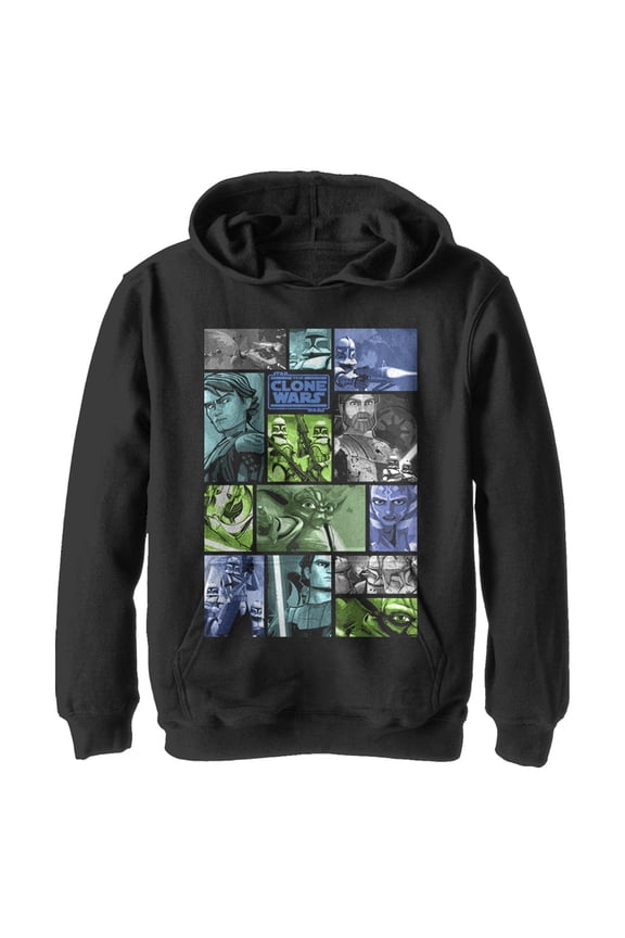 Boy's Star Wars: The Clone Wars Group Shot Panels Pull Over Hoodie Black Medium