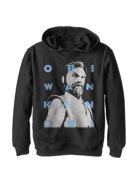 Boy's Star Wars: The Clone Wars Obi-Wan Kenobi Text Overlay Pull Over Hoodie Black Small