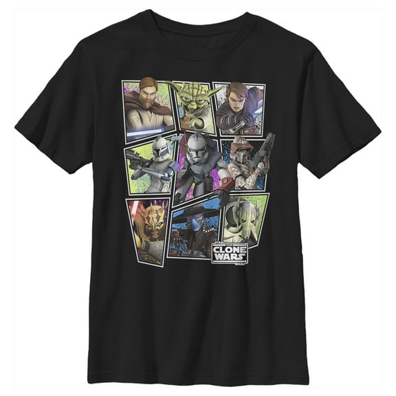 Boy's Star Wars: The Clone Wars Square Group Photos  Graphic Tee Black Large