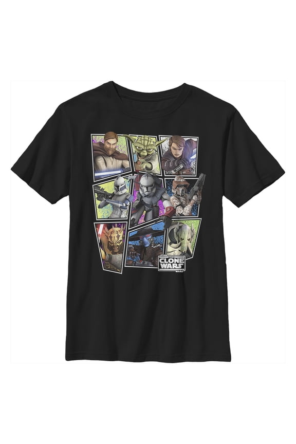 Boy's Star Wars: The Clone Wars Square Group Photos Graphic Tee Black X Small