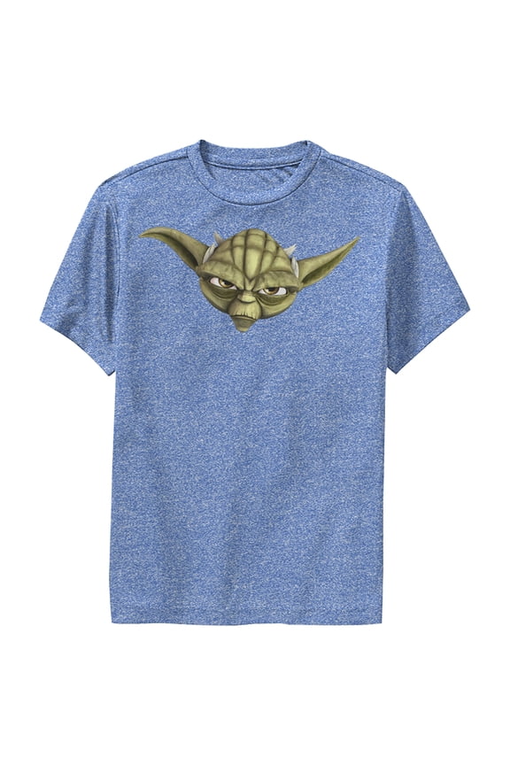 Boy's Star Wars: The Clone Wars Yoda Big Face Performance Graphic Tee Royal Blue Heather Large
