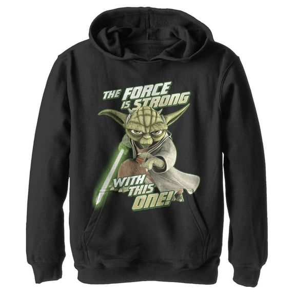 Boy's Star Wars: The Clone Wars Yoda Force Is Strong Pull Over Hoodie Black Medium