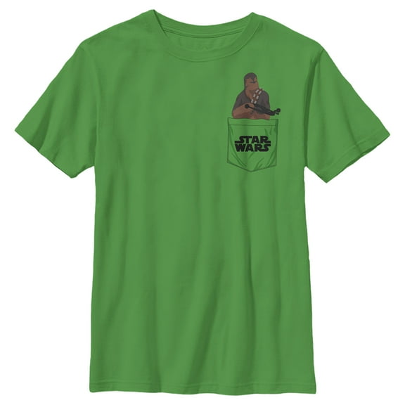 Boy's Star Wars: The Empire Strikes Back Chewbacca Faux Pocket Logo  Graphic Tee Kelly Green Small
