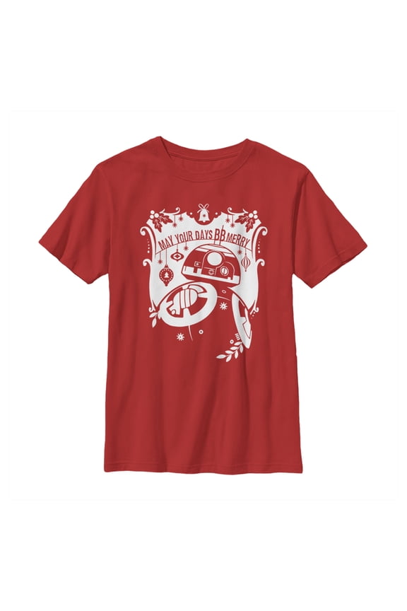 Boy's Star Wars The Force Awakens Christmas BB-8 Merry Graphic Tee Red Medium
