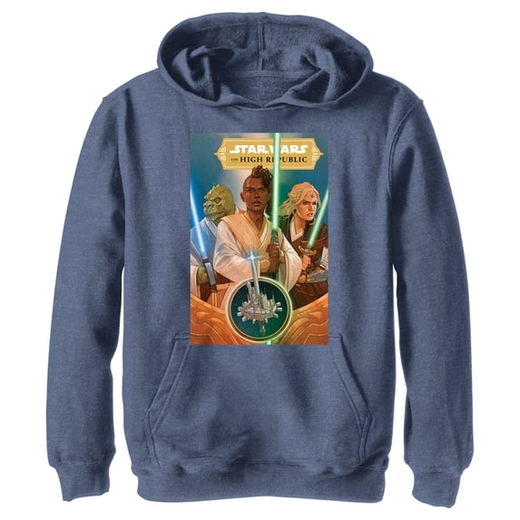 Boy's Star Wars The High Republic Jedi There Is No Fear Team Pull Over Hoodie Navy Blue Heather Large