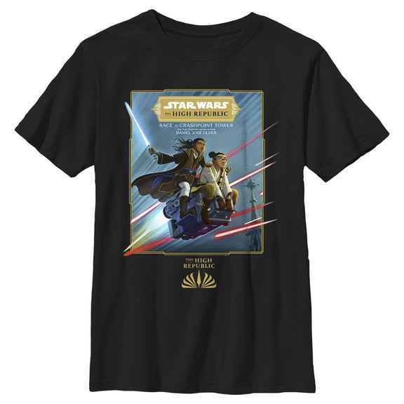 Boy's Star Wars The High Republic Race to Crashpoint Tower Cover  Graphic Tee Black X Small
