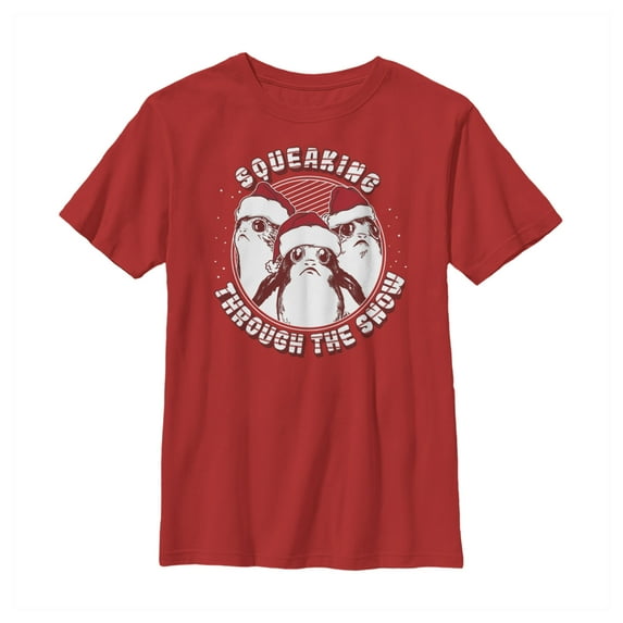 Boy's Star Wars The Last Jedi Christmas Snow Porg Graphic Tee Red X Large