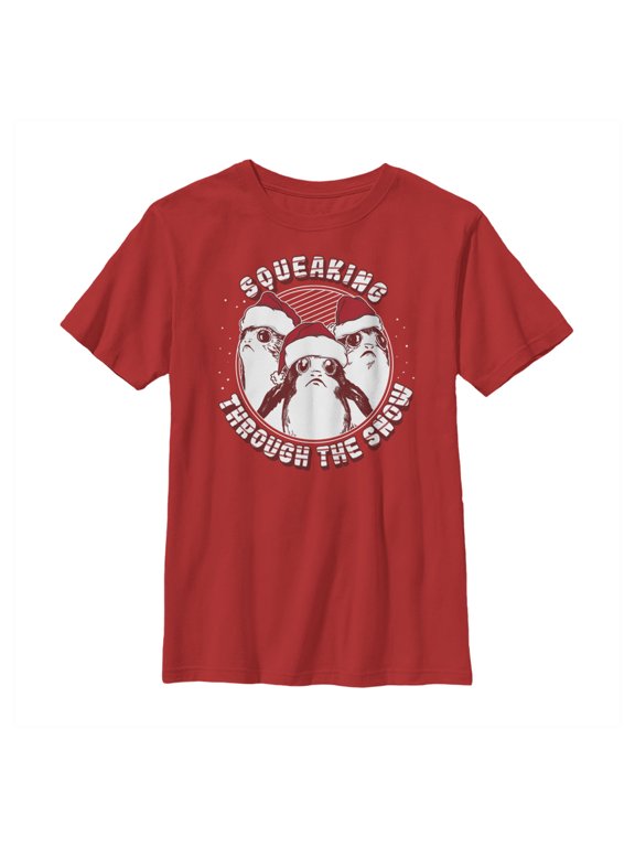 Boy's Star Wars The Last Jedi Christmas Snow Porg Graphic Tee Red X Large