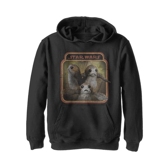 Boy's Star Wars The Last Jedi Porgs Frame Pull Over Hoodie Black Small
