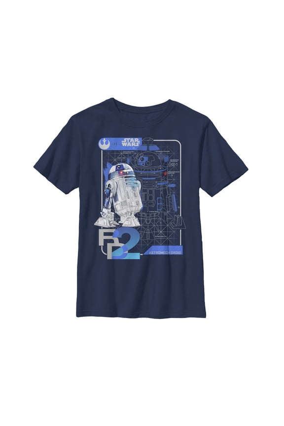 Boy's Star Wars The Last Jedi R2-D2 Schematics Graphic Tee Navy Blue Medium