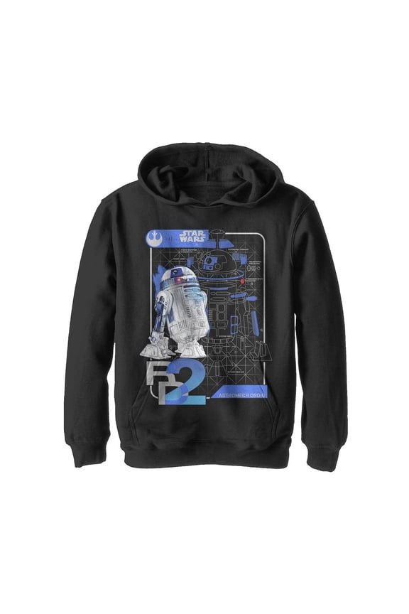 Boy's Star Wars The Last Jedi R2-D2 Schematics Pull Over Hoodie Black Medium