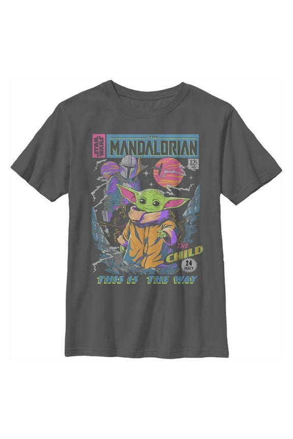 Boy's Star Wars: The Mandalorian 12 Cents Retro Comic Graphic Tee Charcoal Medium