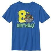 Boy's Star Wars: The Mandalorian 8th Birthday Grogu Bassinet  Graphic Tee Royal Blue Small