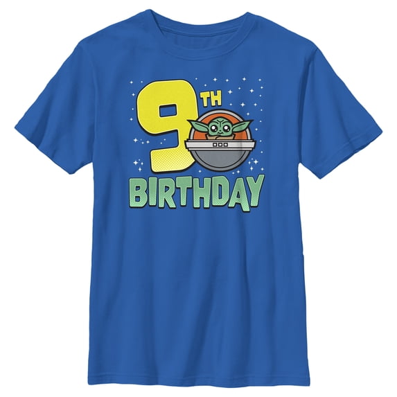 Boy's Star Wars: The Mandalorian 9th Birthday Grogu Bassinet Graphic Tee Royal Blue Small