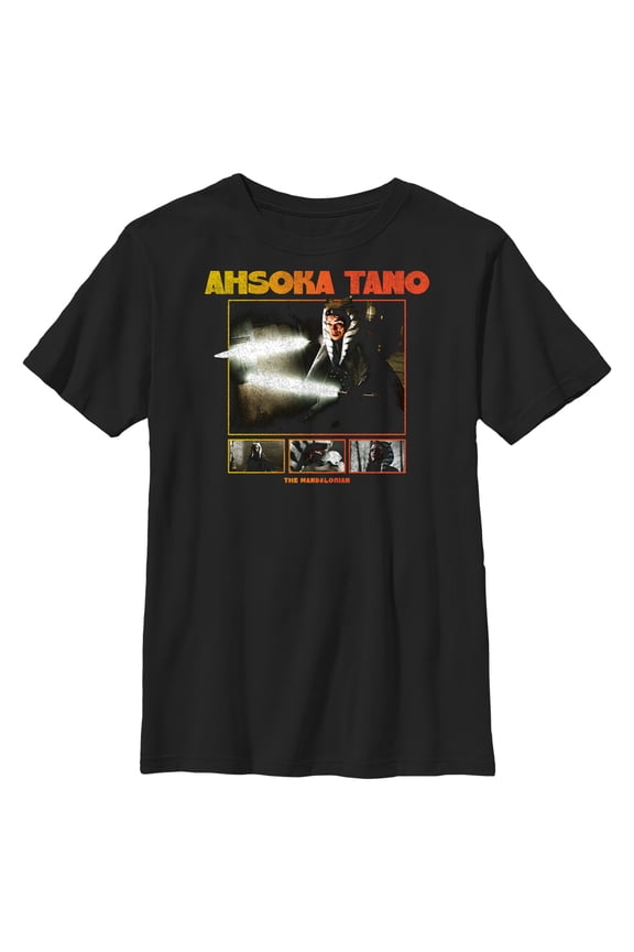 Boy's Star Wars: The Mandalorian Ahsoka Tano Scenes Graphic Tee Black Medium