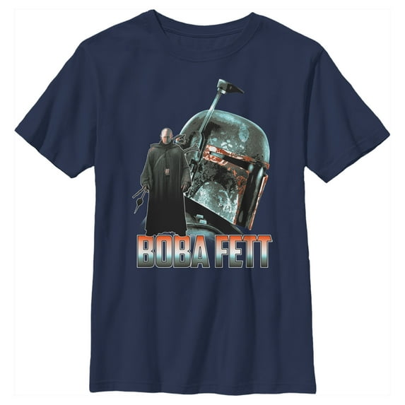 Boy's Star Wars: The Mandalorian Boba Fett Portrait Graphic Tee Navy Blue Large