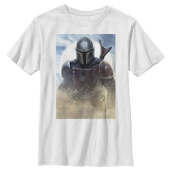 Boy's Star Wars: The Mandalorian Bounty Hunter Dusty Portrait  Graphic Tee White Small
