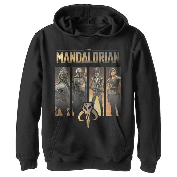 Boy's Star Wars: The Mandalorian Character Panel  Pull Over Hoodie Black Medium