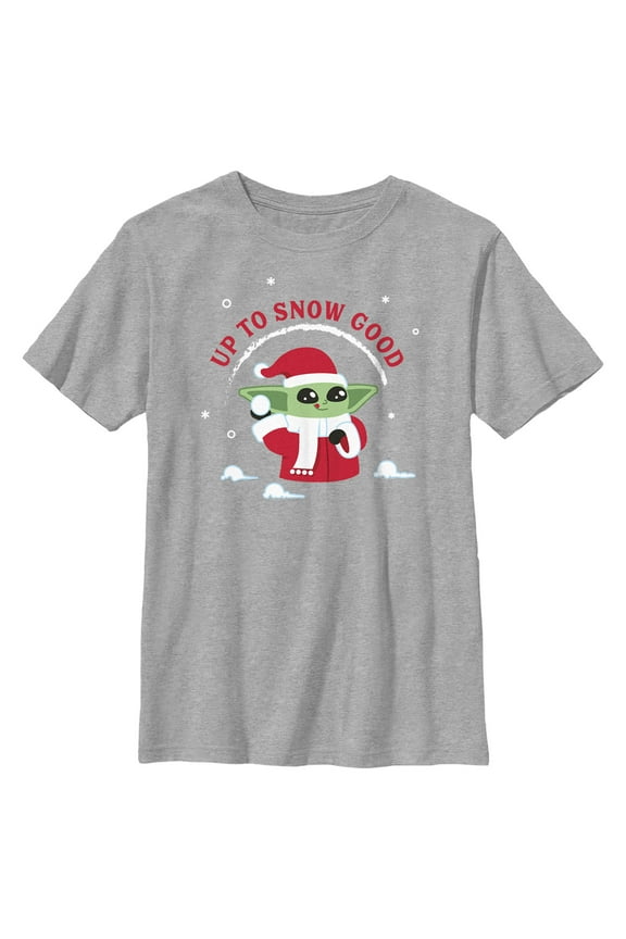 Boy's Star Wars: The Mandalorian Christmas Grogu Up to Snow Good Graphic Tee Athletic Heather Large