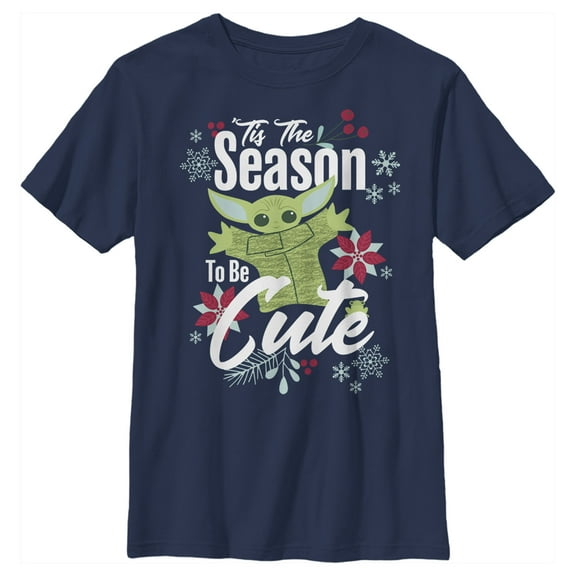 Boy's Star Wars: The Mandalorian Christmas The Child Cute Season  Graphic Tee Navy Blue X Small