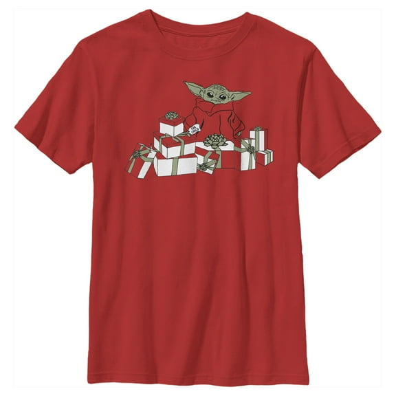 Boy's Star Wars: The Mandalorian Christmas The Child Gifts Galore  Graphic Tee Red Large