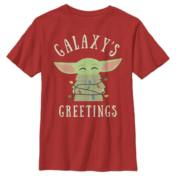 Boy's Star Wars The Mandalorian Christmas The Child Greetings Graphic Tee Red X Large