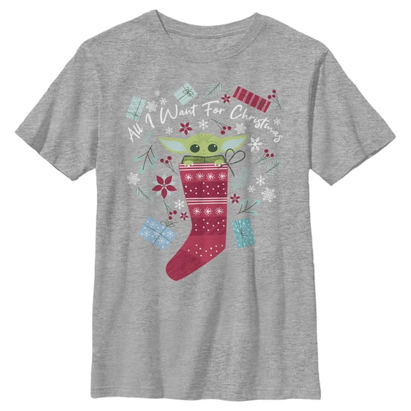 Boy's Star Wars: The Mandalorian Christmas The Child Stocking Stuffer Graphic Tee Athletic Heather Large