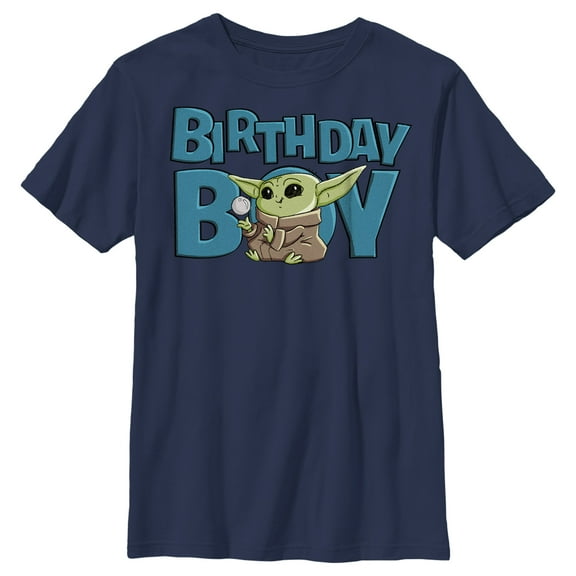 Boy's Star Wars: The Mandalorian Cute Grogu Birthday Boy  Graphic Tee Navy Blue X Large
