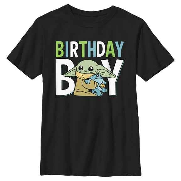 Boy's Star Wars: The Mandalorian Cute Grogu Birthday  Graphic Tee Black Medium