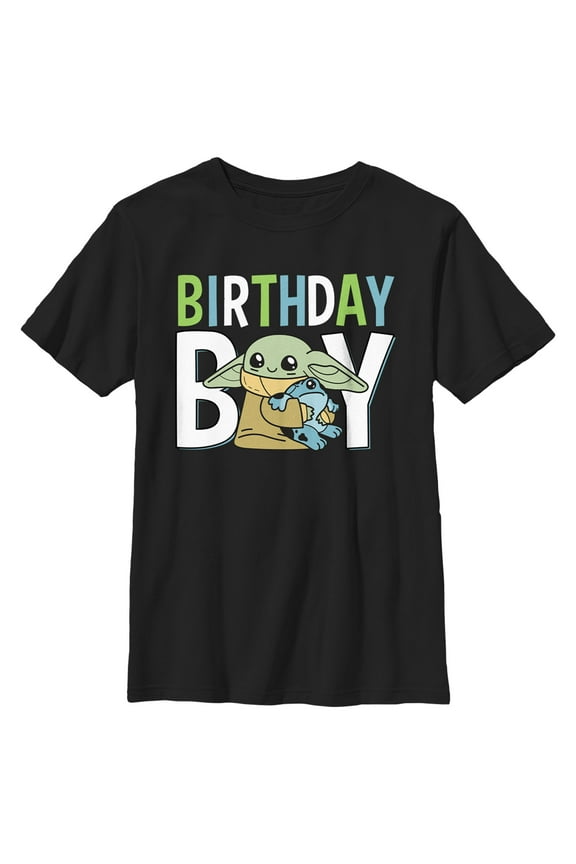 Boy's Star Wars: The Mandalorian Cute Grogu Birthday Graphic Tee Black Small