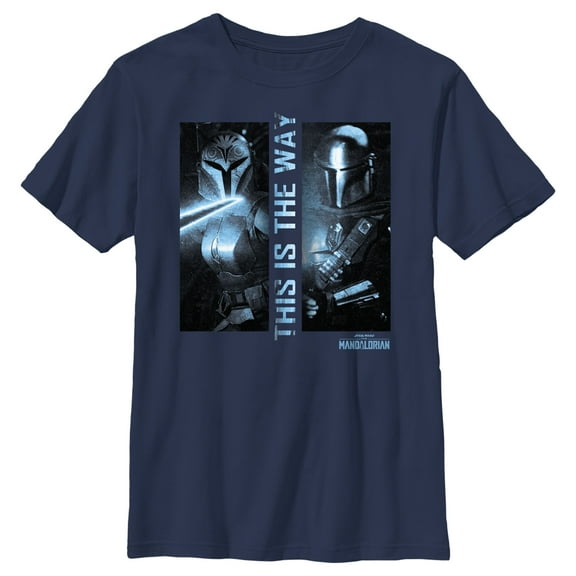 Boy's Star Wars: The Mandalorian Din Djarin and Bo-Katan Kryze This is the Way  Graphic Tee Navy Blue Small