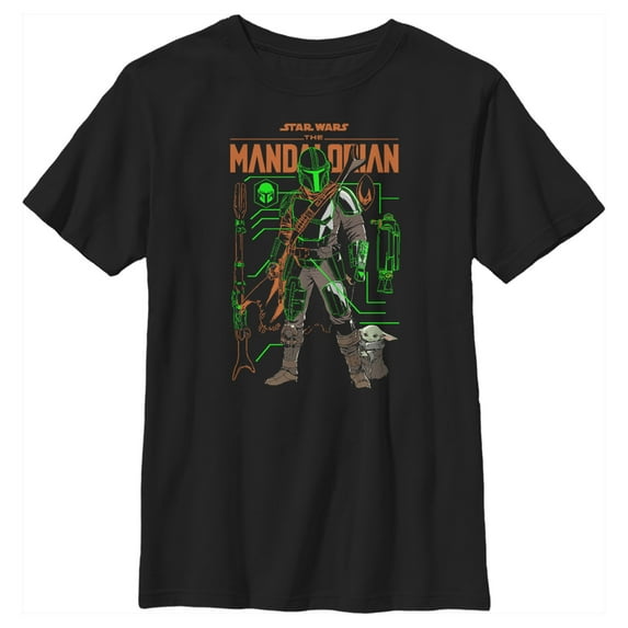 Boy's Star Wars: The Mandalorian Duo Schematics Graphic Tee Black Large